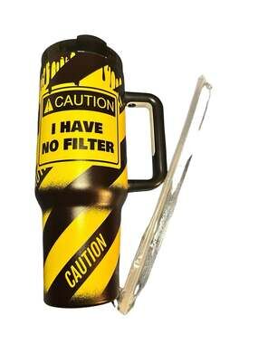 40oz Stainless Steel Insulated Travel Tumbler with Handle and Straw - Caution I